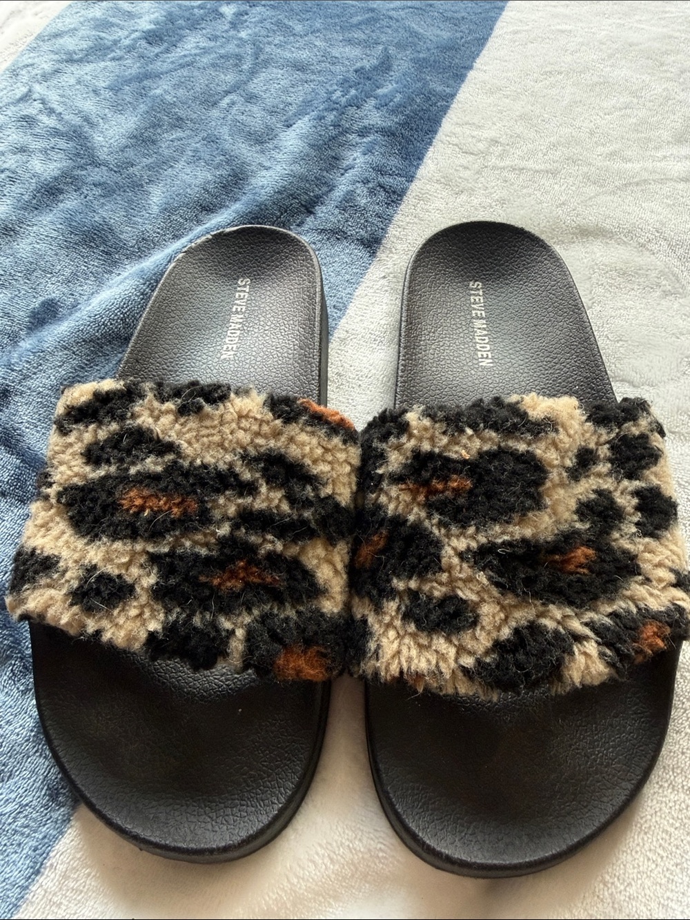 Steve Madden Leopard Faux-Fur Slide Sandals - Black/Tan/Orange